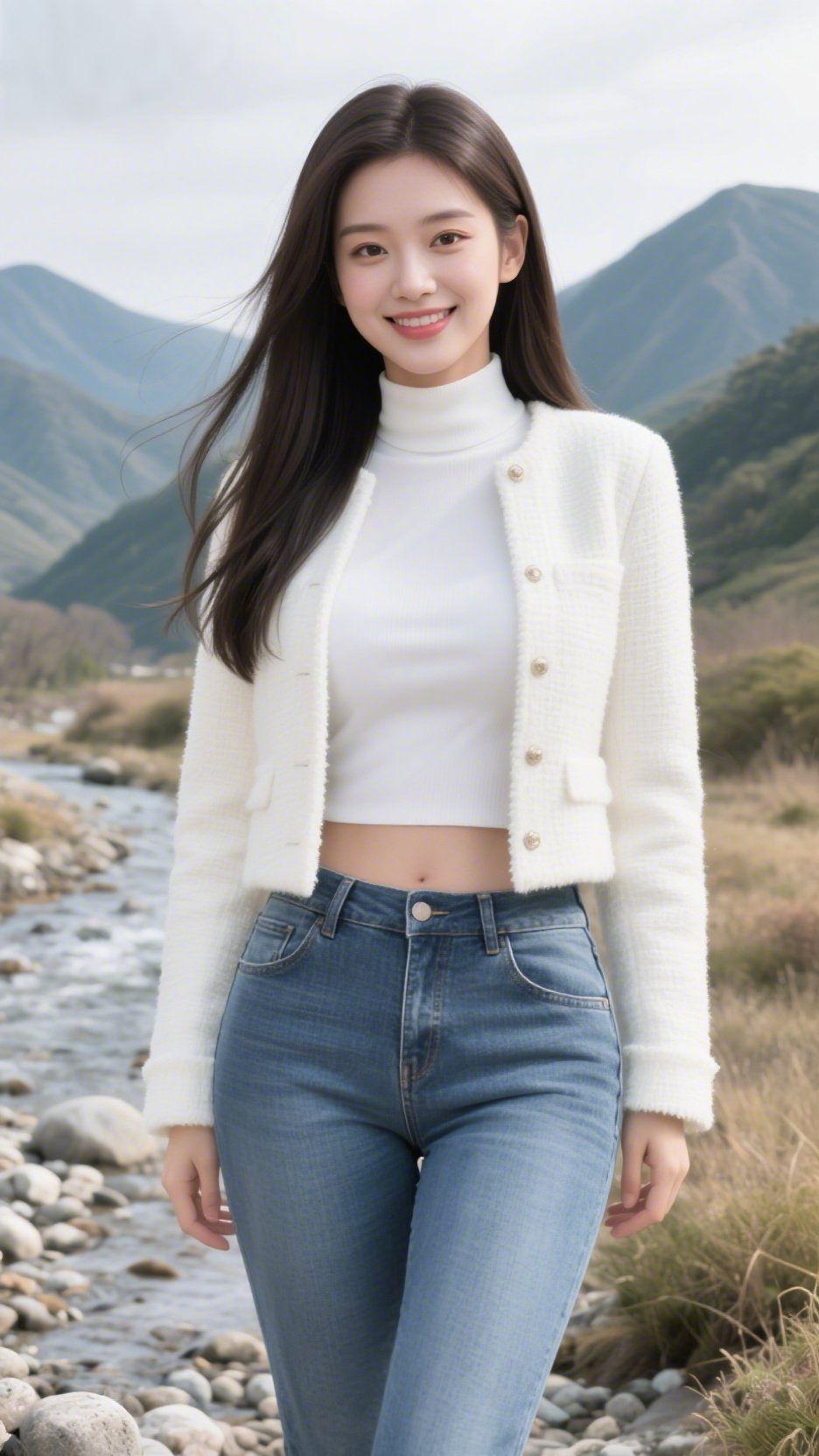 《山涧春声里》山涧的风裹着草木的潮气，漫过碎石滩时，恰好掀起她发梢的软。