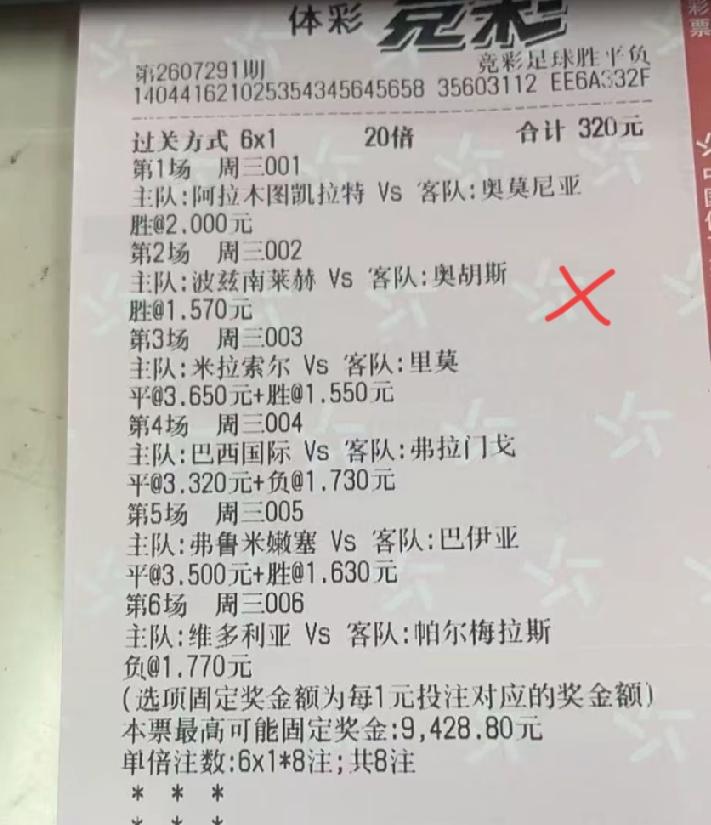 6串1的彩票，错一场，是不是有点可惜，昨天有多少人是伤在波兹南vs奥胡斯这场比赛