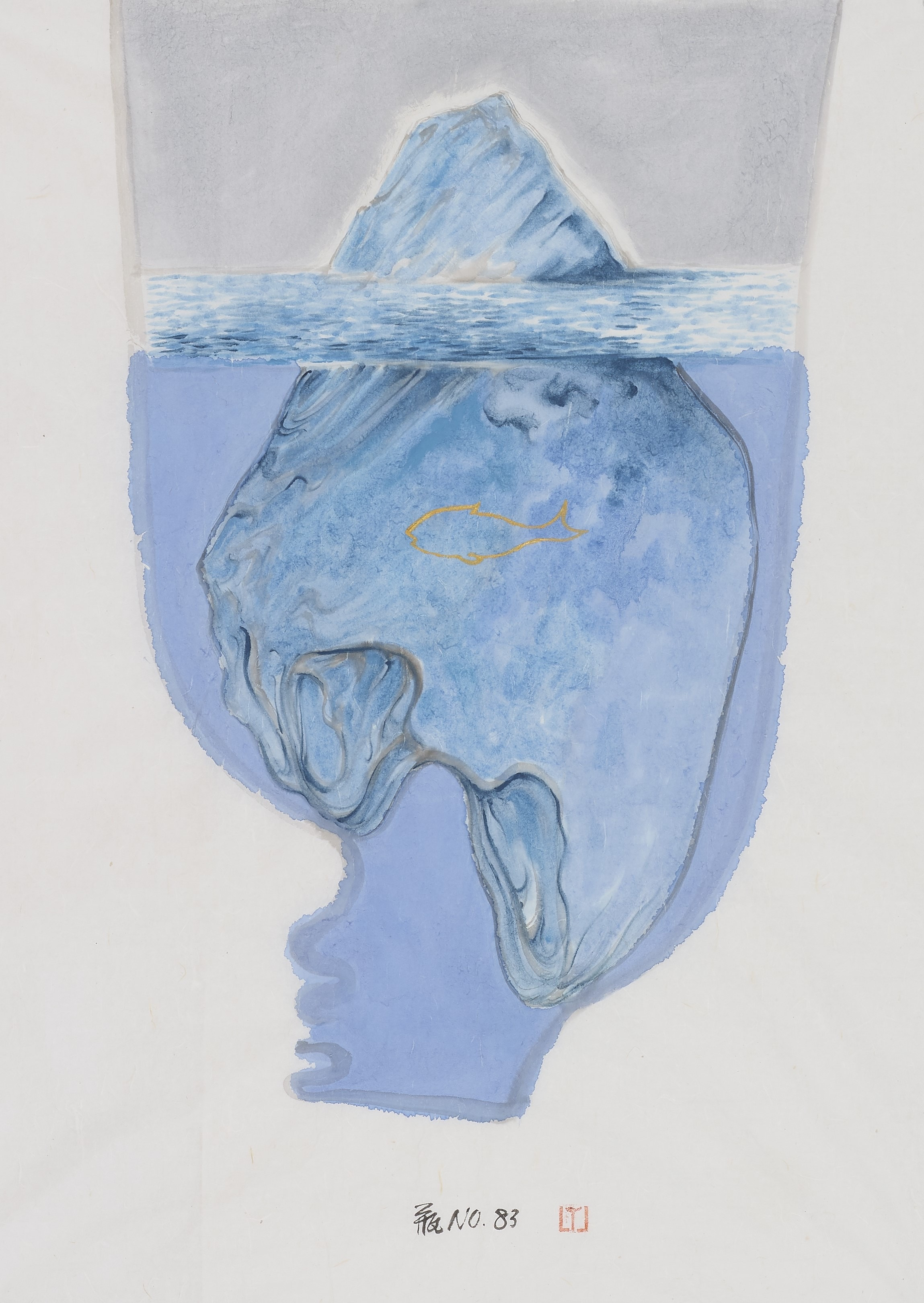 《一浮一沉，一静一动》画作巧妙地利用水面线，构建了上下两个世界。上方是静止的、坚