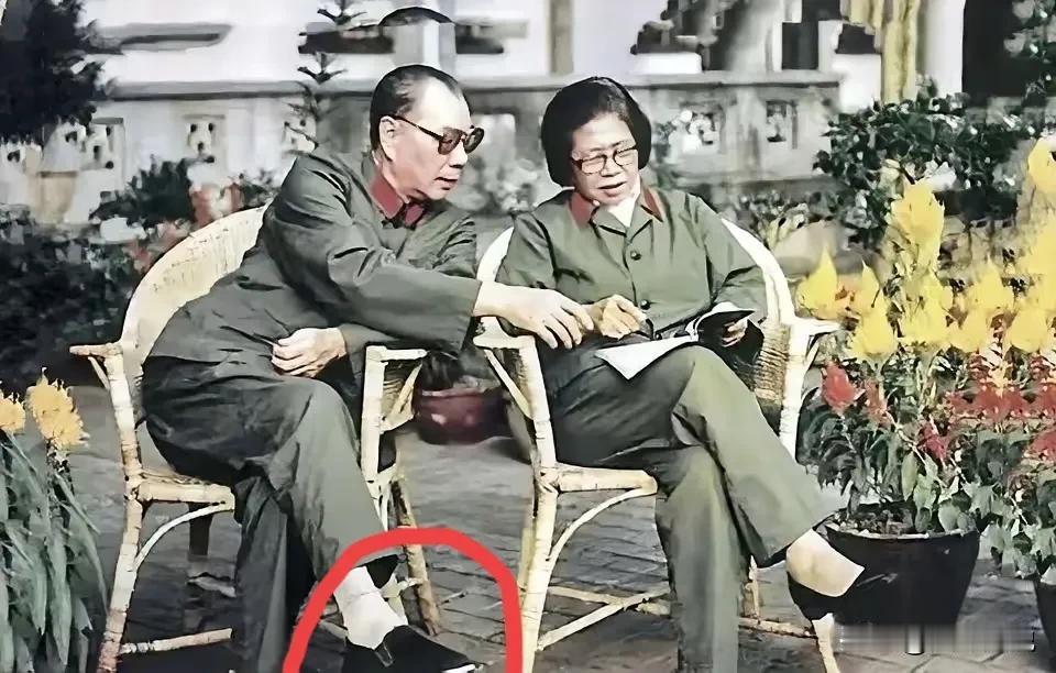 晚年的杨成武将军和夫人赵志珍的幸福生活，照片中两人身穿65式军装，坐在院子的藤椅