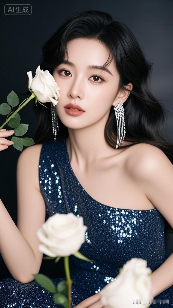 ✨蓝闪礼服仙女✨玫瑰与星光相伴，梦幻夜晚的迷人时刻🌹✨