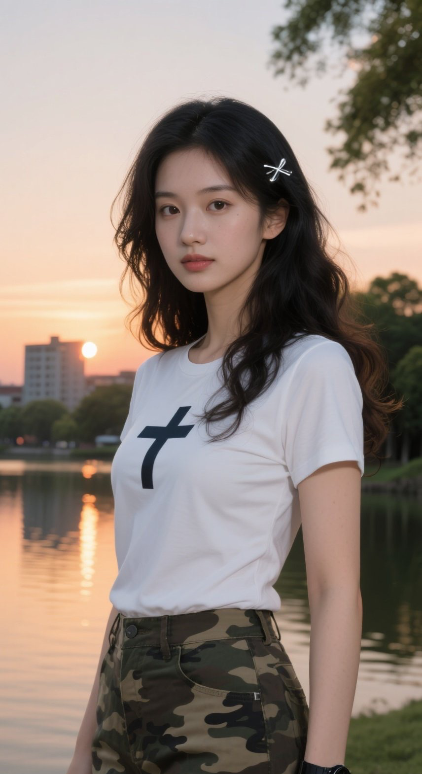 娇俏佳人湖边驻足，温柔与个性碰撞
