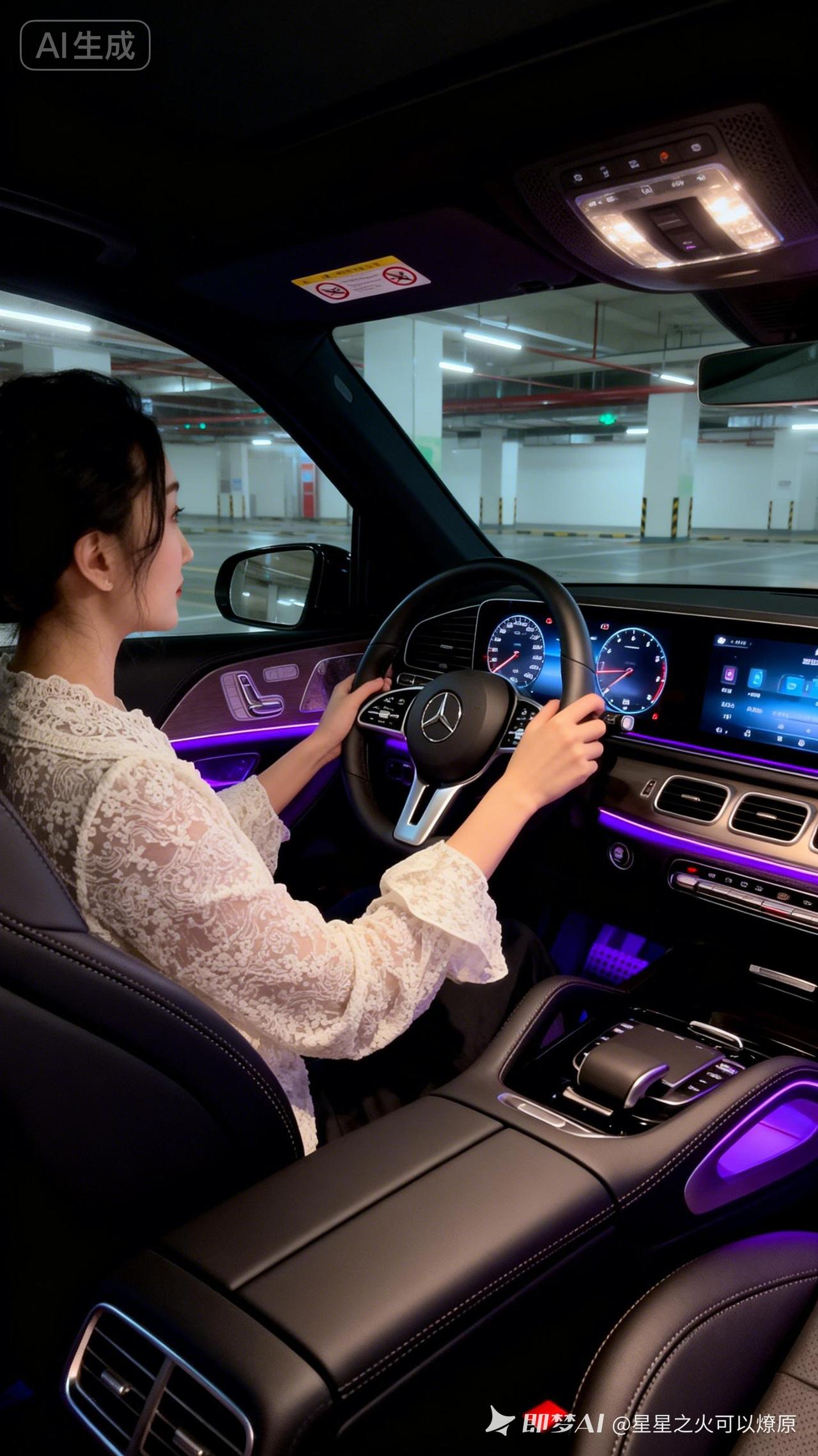 夜晚驾驶，科技感十足，奔驰内饰惊艳！