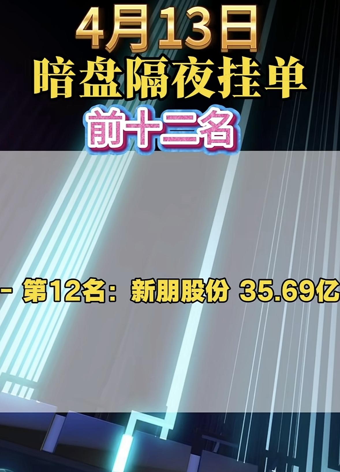 4月13日周一暗盘隔夜挂单榜前十二名出炉。这可太让人兴奋了！像立讯精密，作为