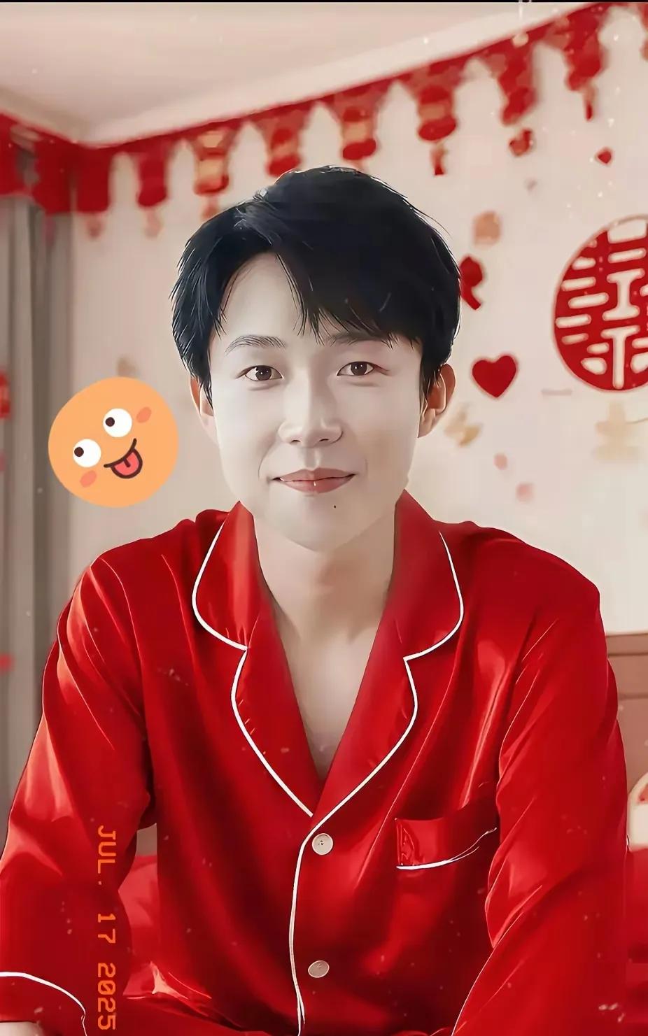 这是多少球迷梦寐以求的场景，大红色衣服与大头简直绝配，皮肤白皙，清新帅气！墙上
