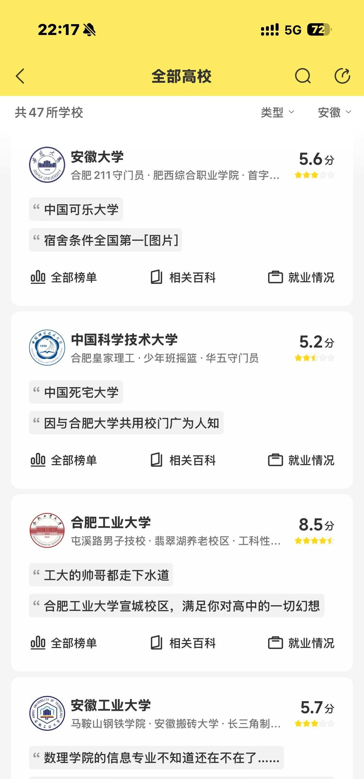 安徽高校评分最高的居然是……你的学校评分怎么样？[doge]高校报考指南老师评分