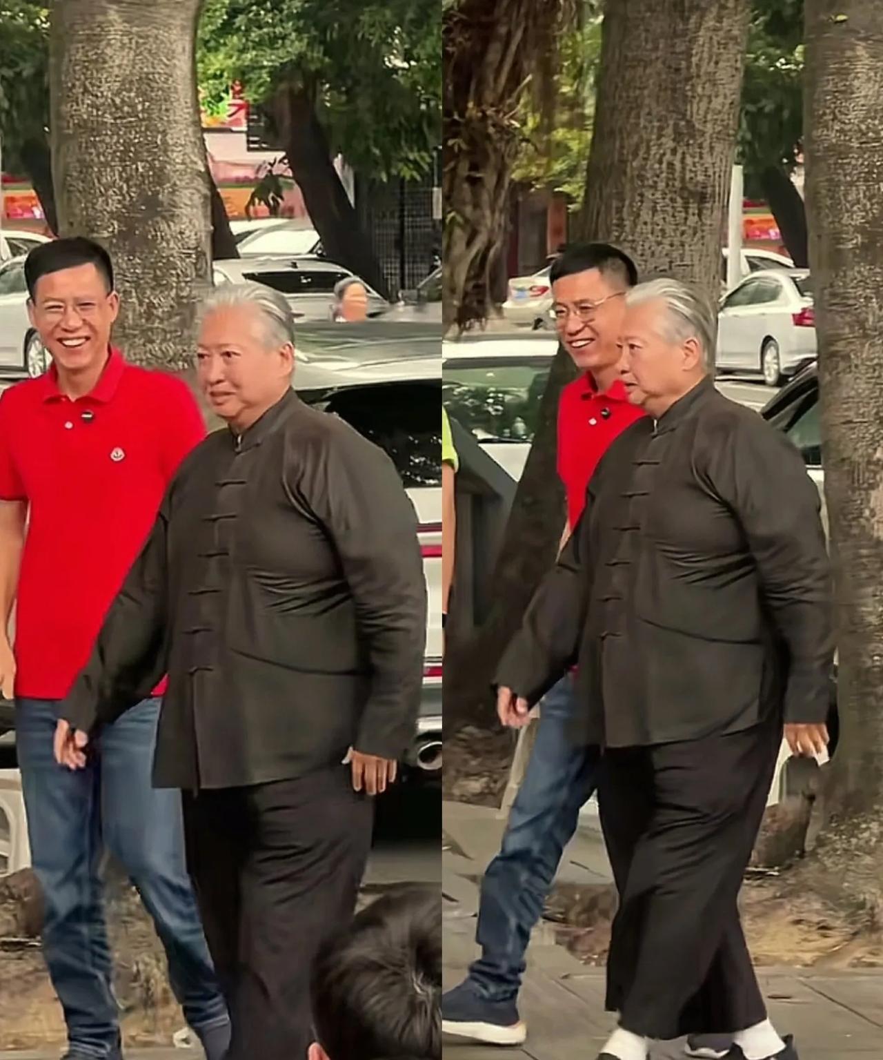 原来洪金宝能走路啊？7月31日，洪金宝带着老婆高丽虹来到了汕头市达濠岛葛洲村，上