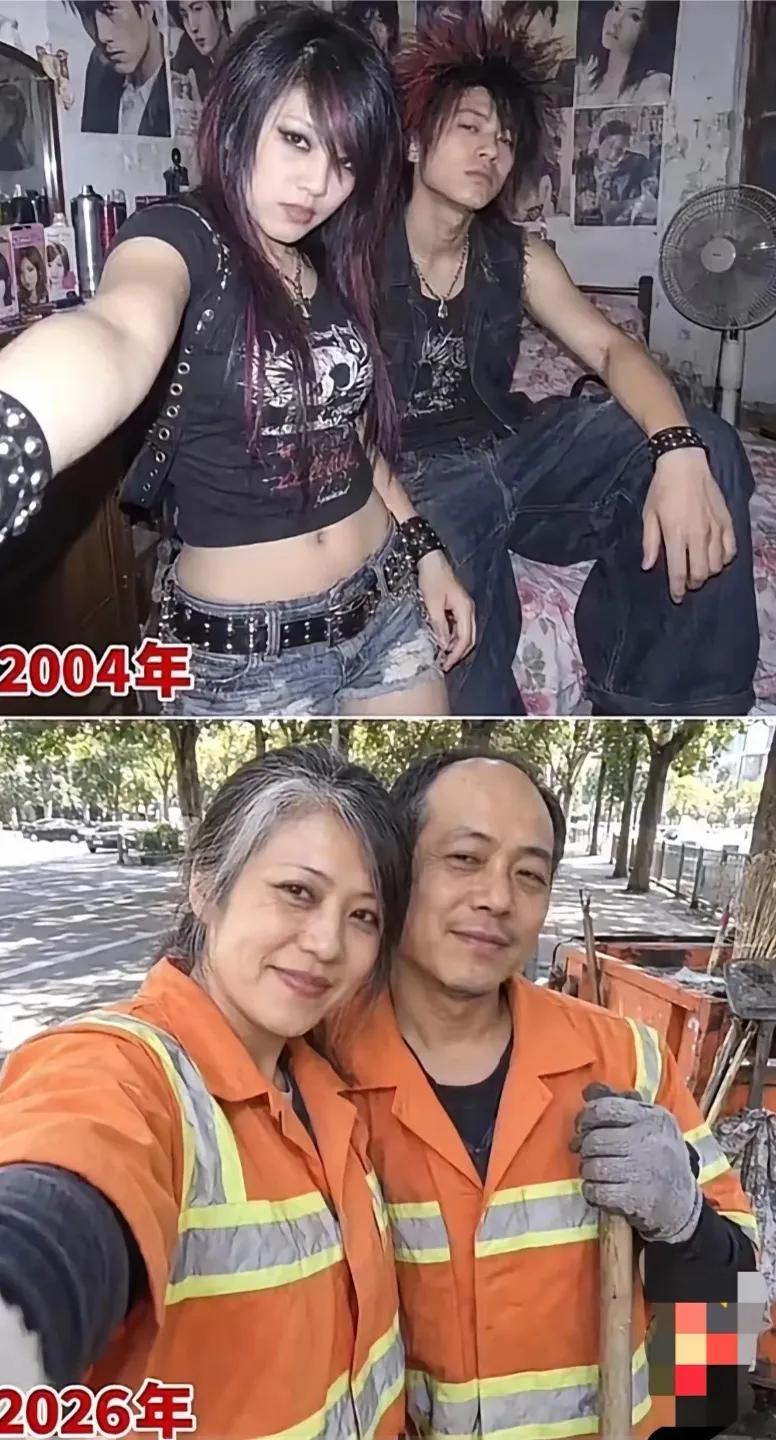 看看这一对夫妻的二十二年。2004年，妥妥的杀马特造型，张扬又叛逆。到了20
