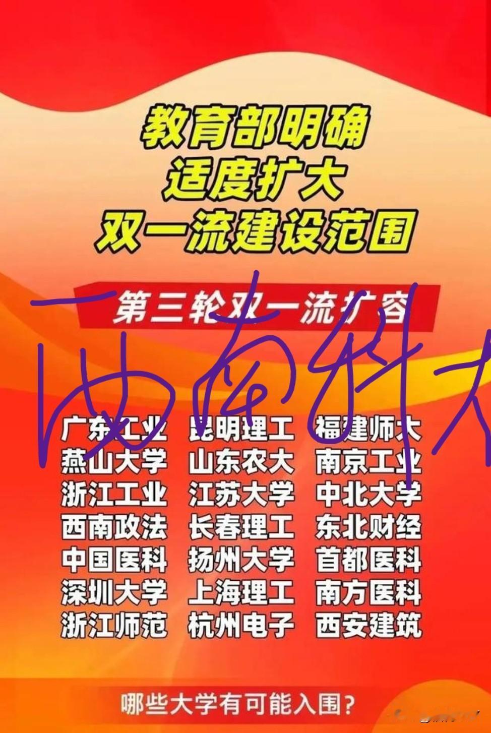 双一流高校扩容，向中西部倾斜，西南科大能否以黑马身份挤入双一流俱乐部，拭目以待。