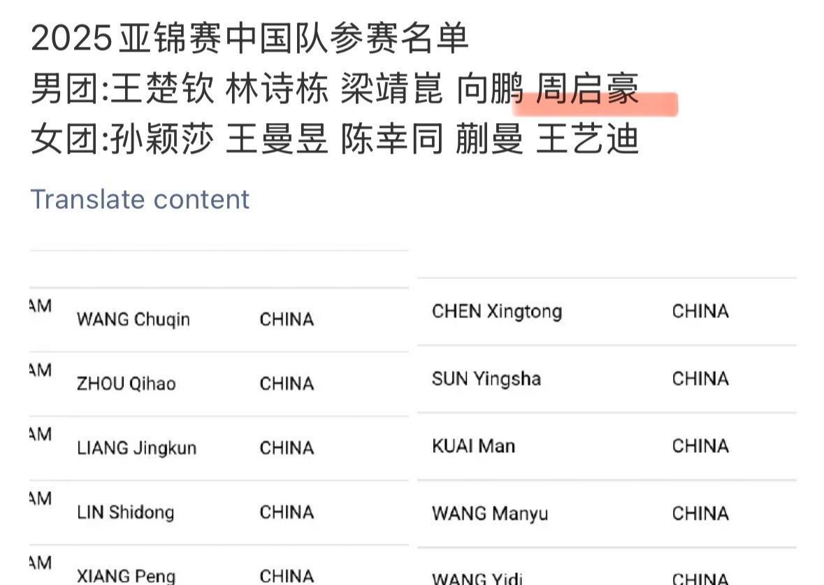 王皓看起来并不信任陈垣宇、黄友政哼哈二将，两人双双失去了上亚锦赛团体赛体验的机会
