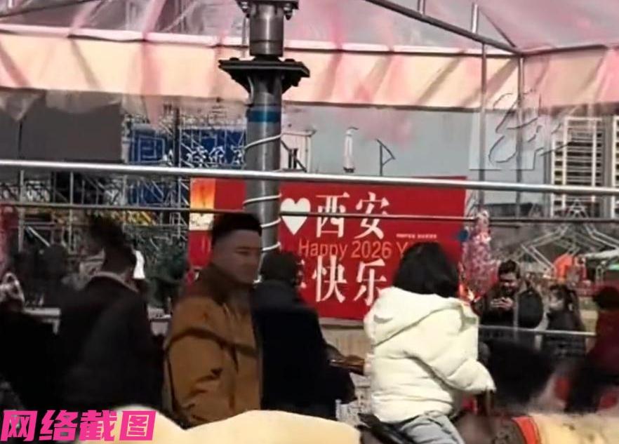 陕西西安有女子去一处景区游玩时，看到让孩子玩乐的旋转木马，里面竟然是真马在跑。