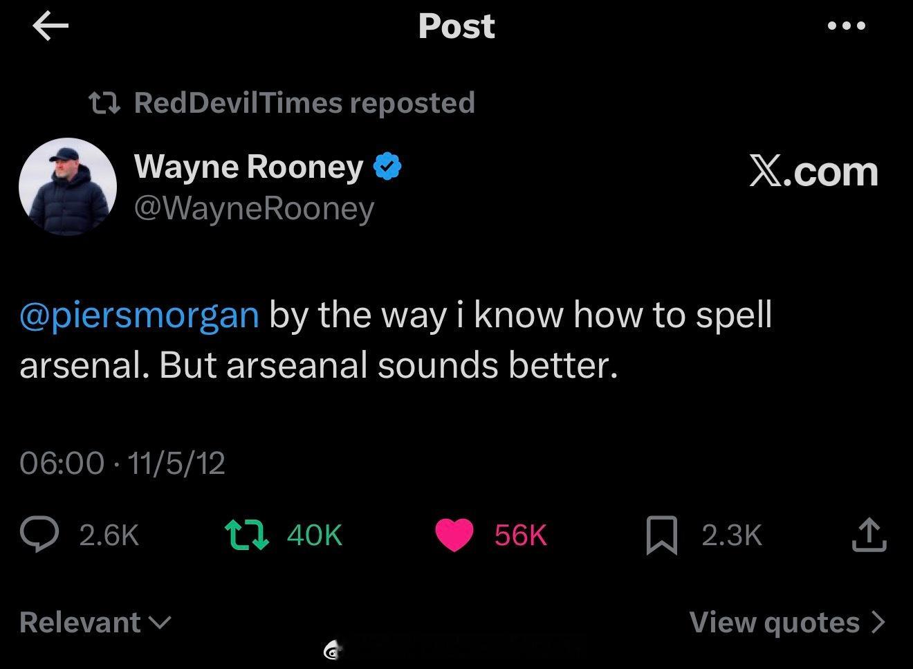 咩哈哈哈鲁尼2012年的一条推特被最新转发出来了哈哈哈哈真毒舌iknowh