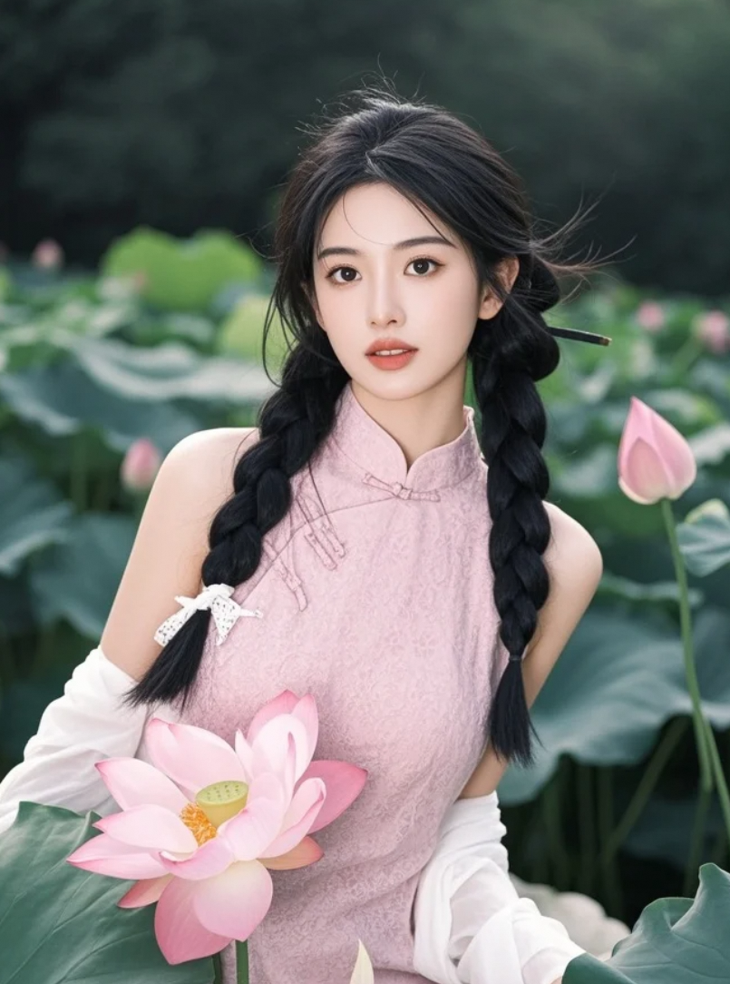 荷花、还有她，这个画面太治愈了