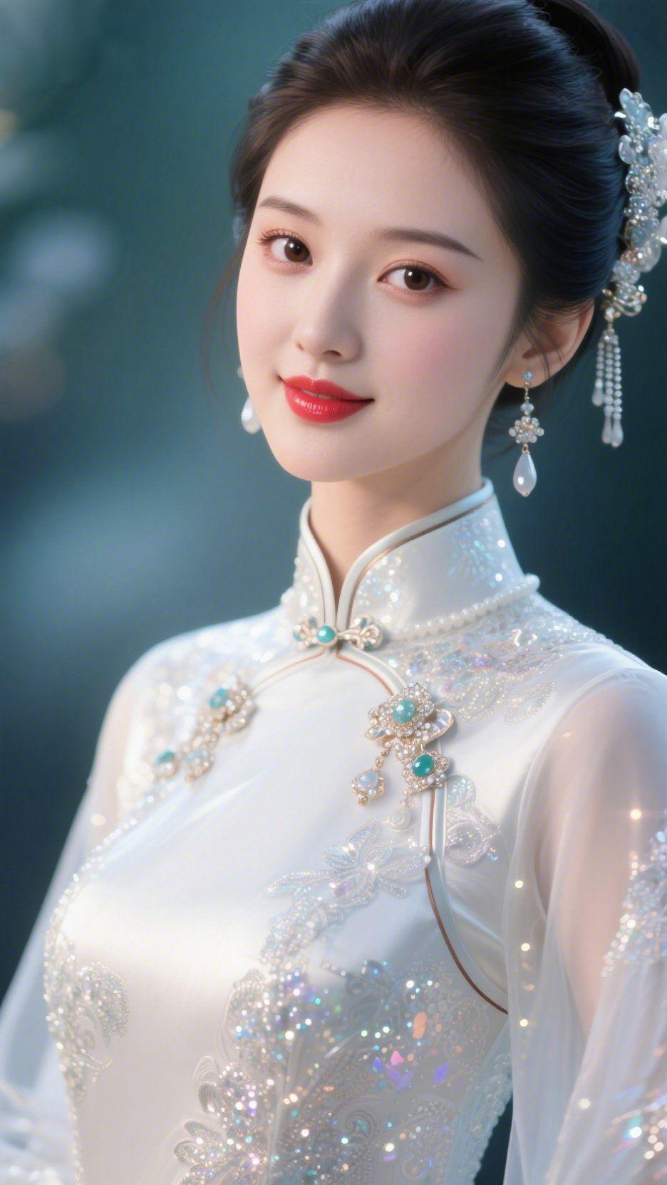 清韵自芳华一袭素白旗袍，凝萃着东方的温婉，也沉淀着时光的雅致。细碎珠饰如星