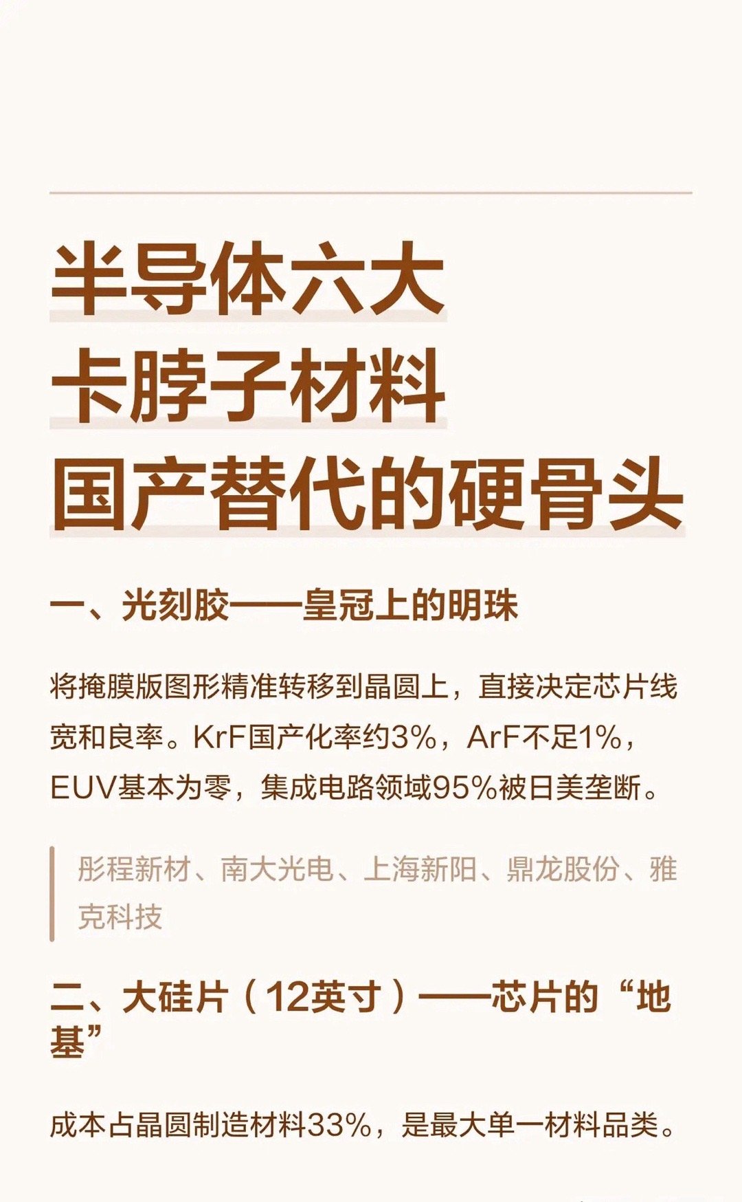 半导体六大卡脖子材料，国产替代的硬骨头一、光刻胶——皇冠上的明珠将掩膜版图形精准