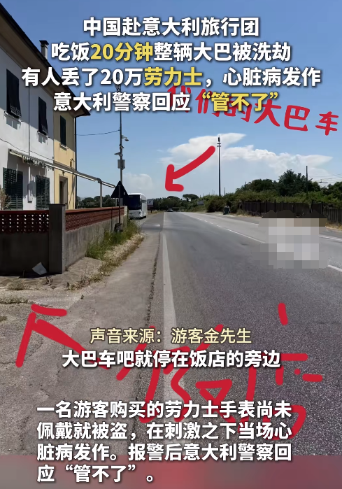 中国一旅游团在意大利被洗劫一空，损失好几十万。没想到，意大利警察竟不管，当事人发