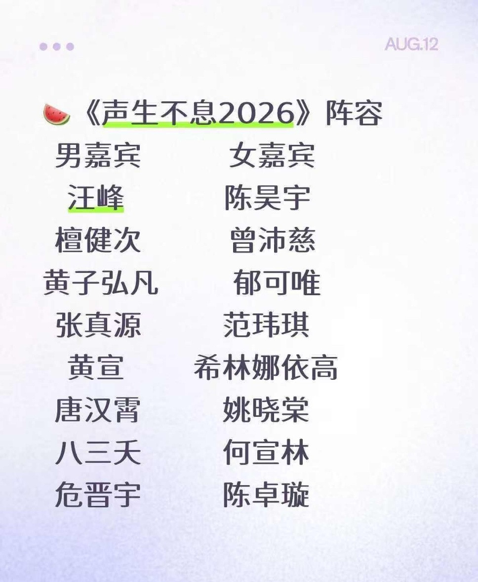 网传声生不息2026嘉宾阵容网传声生不息2026嘉宾网传阵容兼顾实力与新鲜感，实