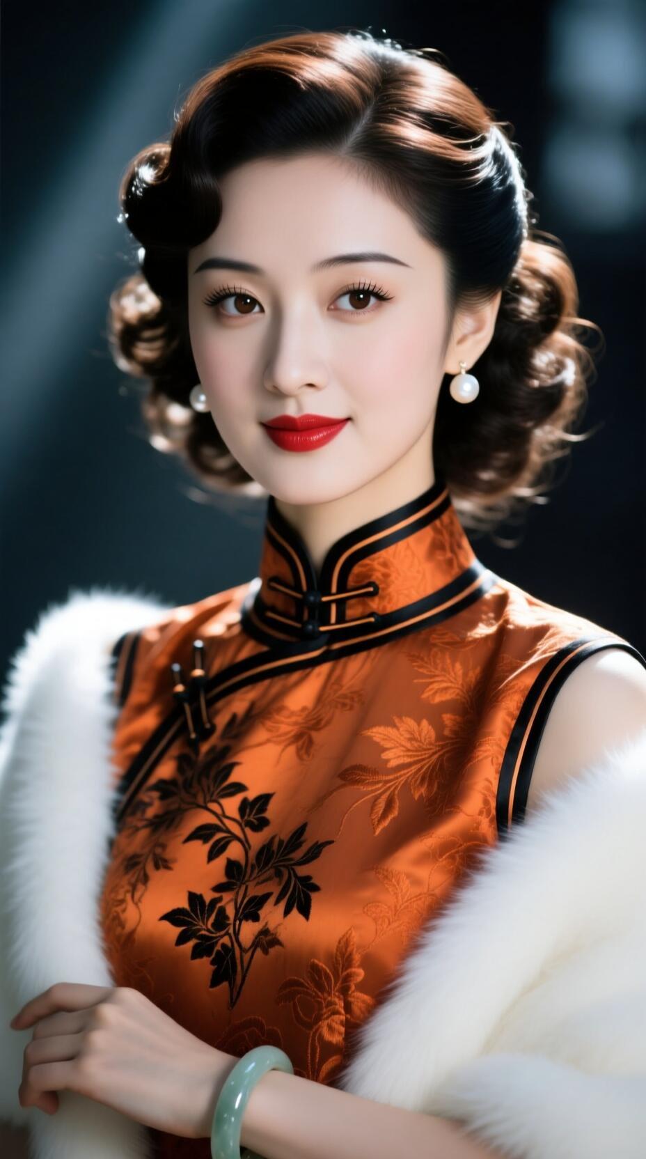 复古风华，优雅气质，红唇与旗袍的完美结合。