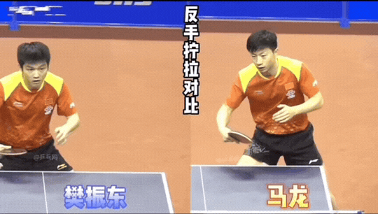 樊振东和马龙同样的反手拧拉，虽然力量和速度上樊振东要稍许占优，有人对比国乒选手