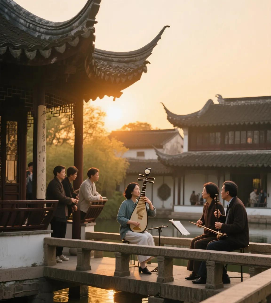 江南水榭：晴日亭台，游人共品园林雅趣晨光如细绢，悄然铺展在拙政园的粉墙黛瓦之上。