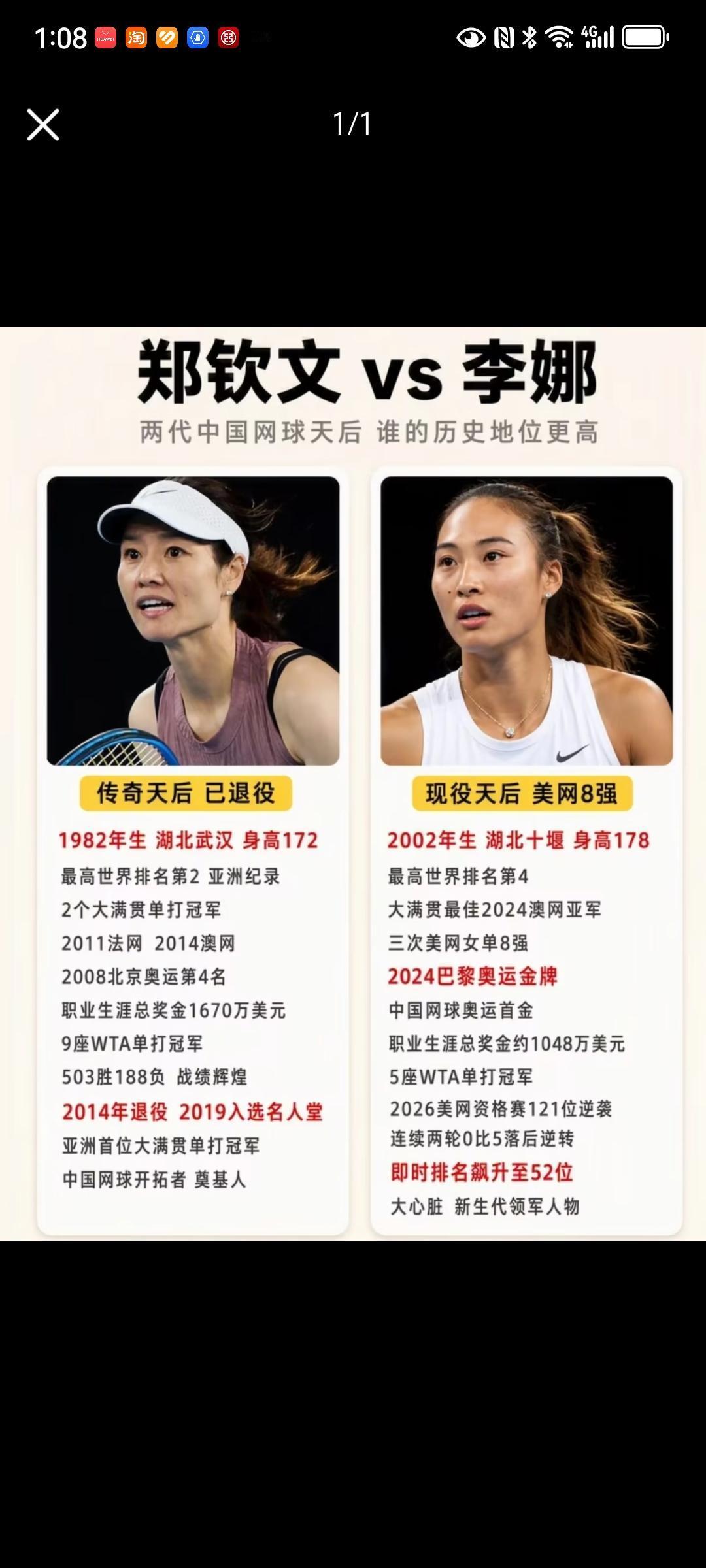李娜和郑钦文的对比分析李娜和郑钦文是我国女子网球选手的杰出代表，成绩优异，对推