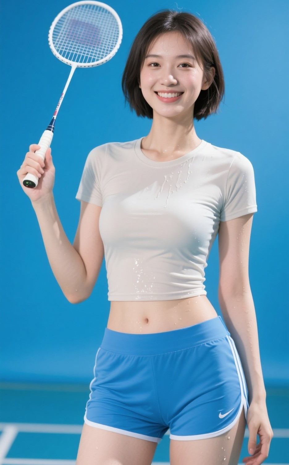 挥拍瞬间，尽显运动女神范