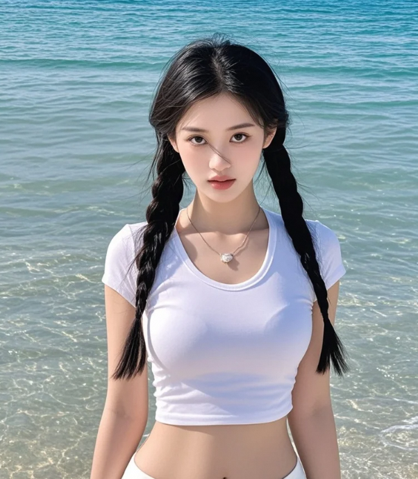 海浪轻吟处，伊人侧颜胜景