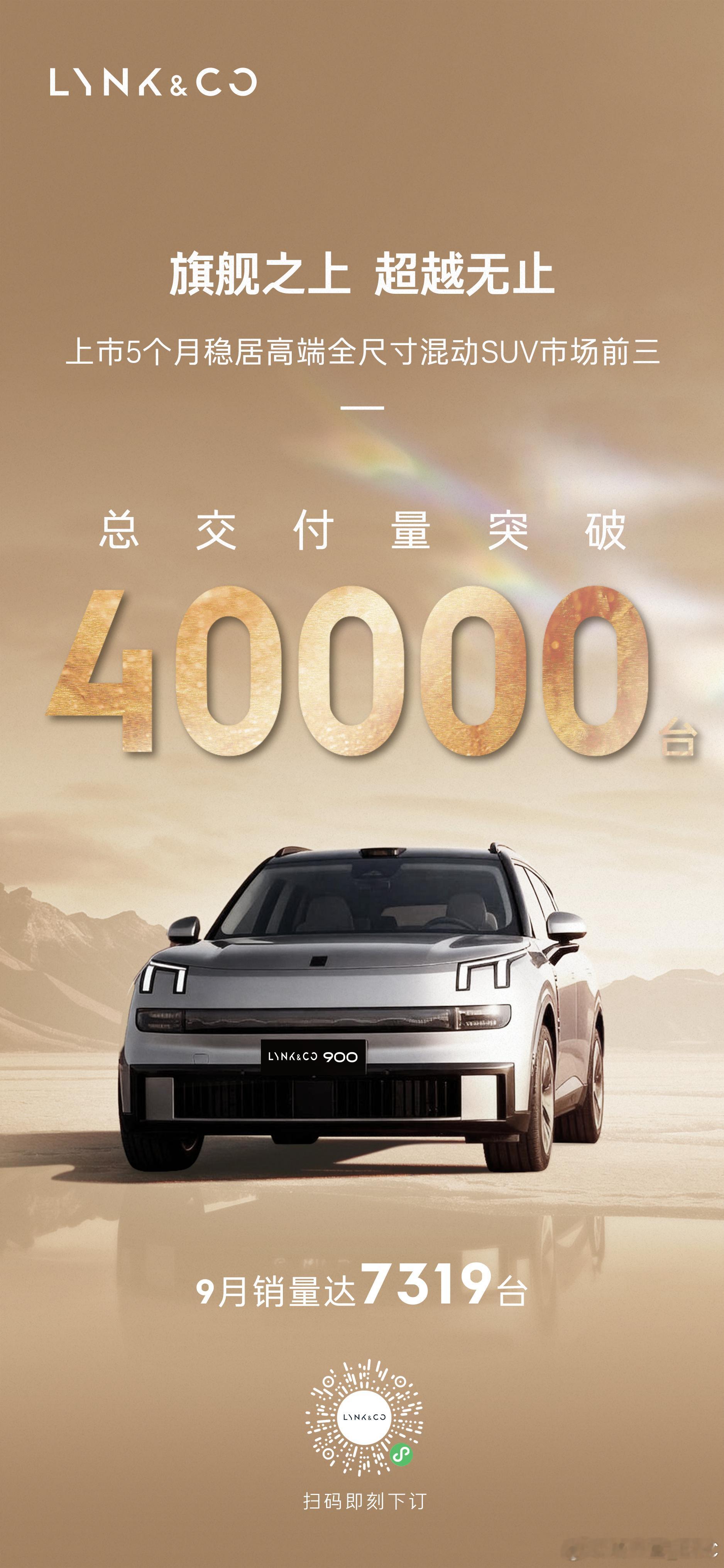 上市5个月，领克900交付突破4万台。从4月28日上市、开启交付，到现在月销稳在