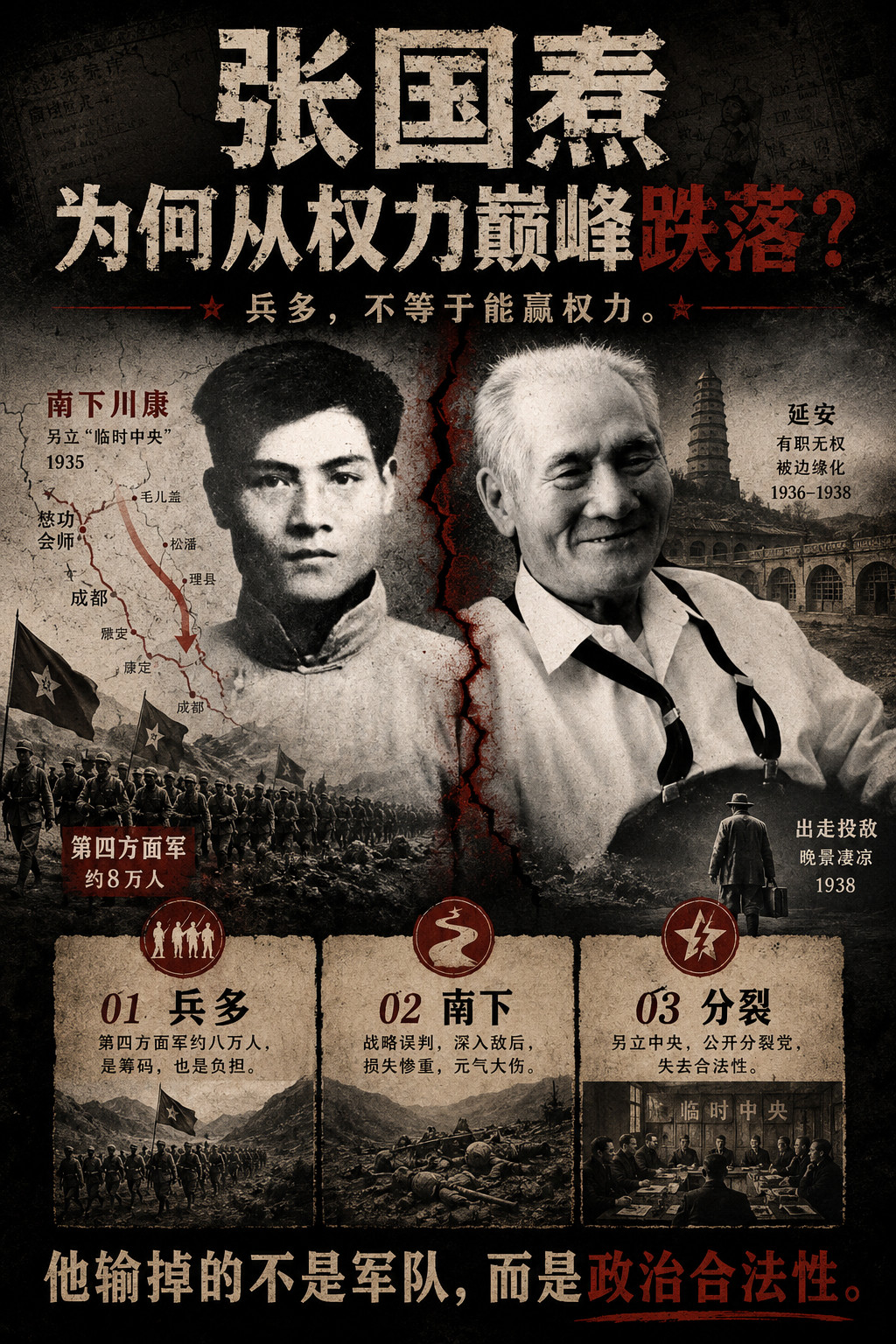 张国焘为什么从权力巅峰跌落？Claude对此解答:张国焘的失势是多重因素叠加的