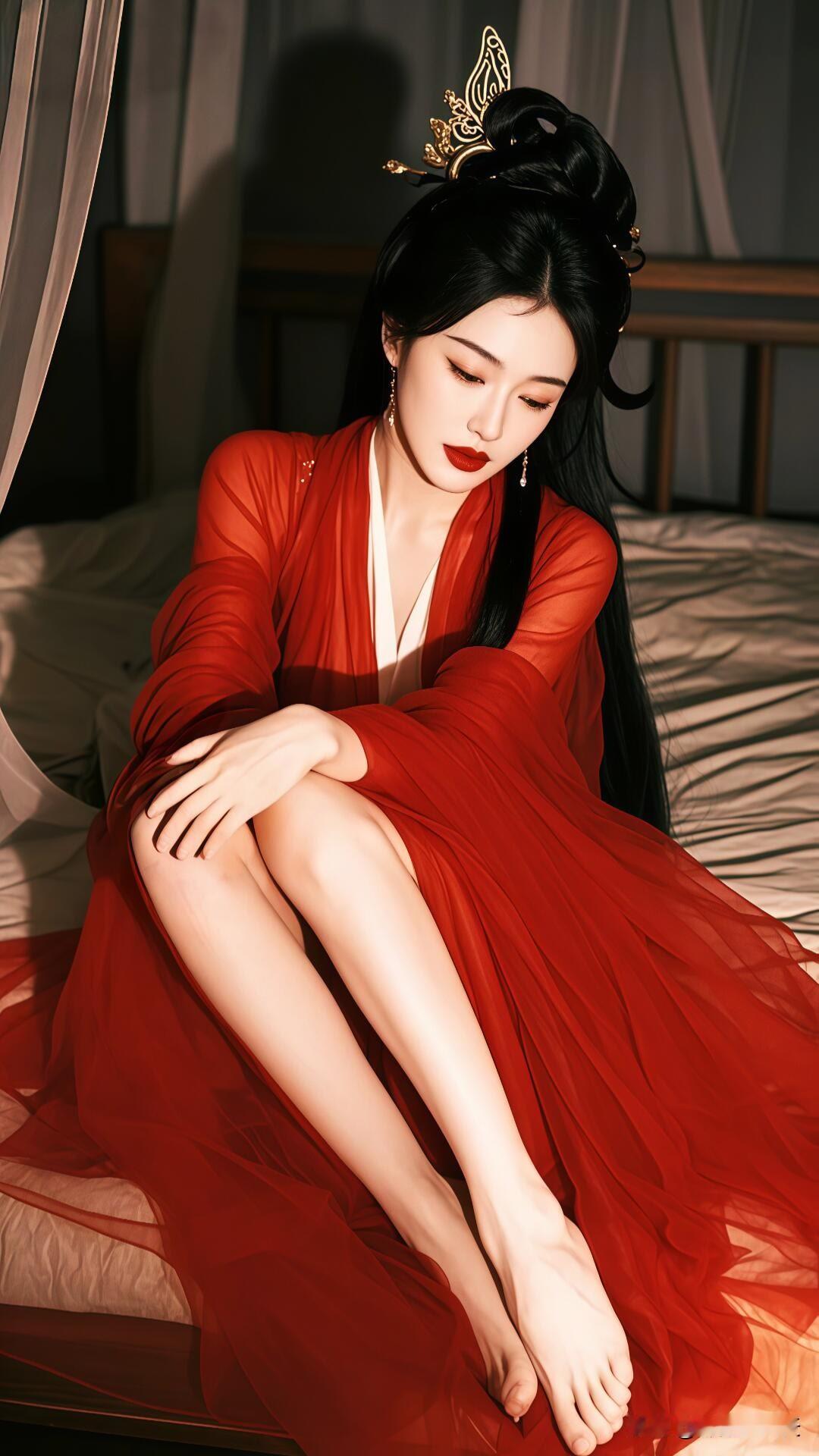 红衣如火，汉服小姐姐一袭古装，仿佛从画中走来。美女人像群