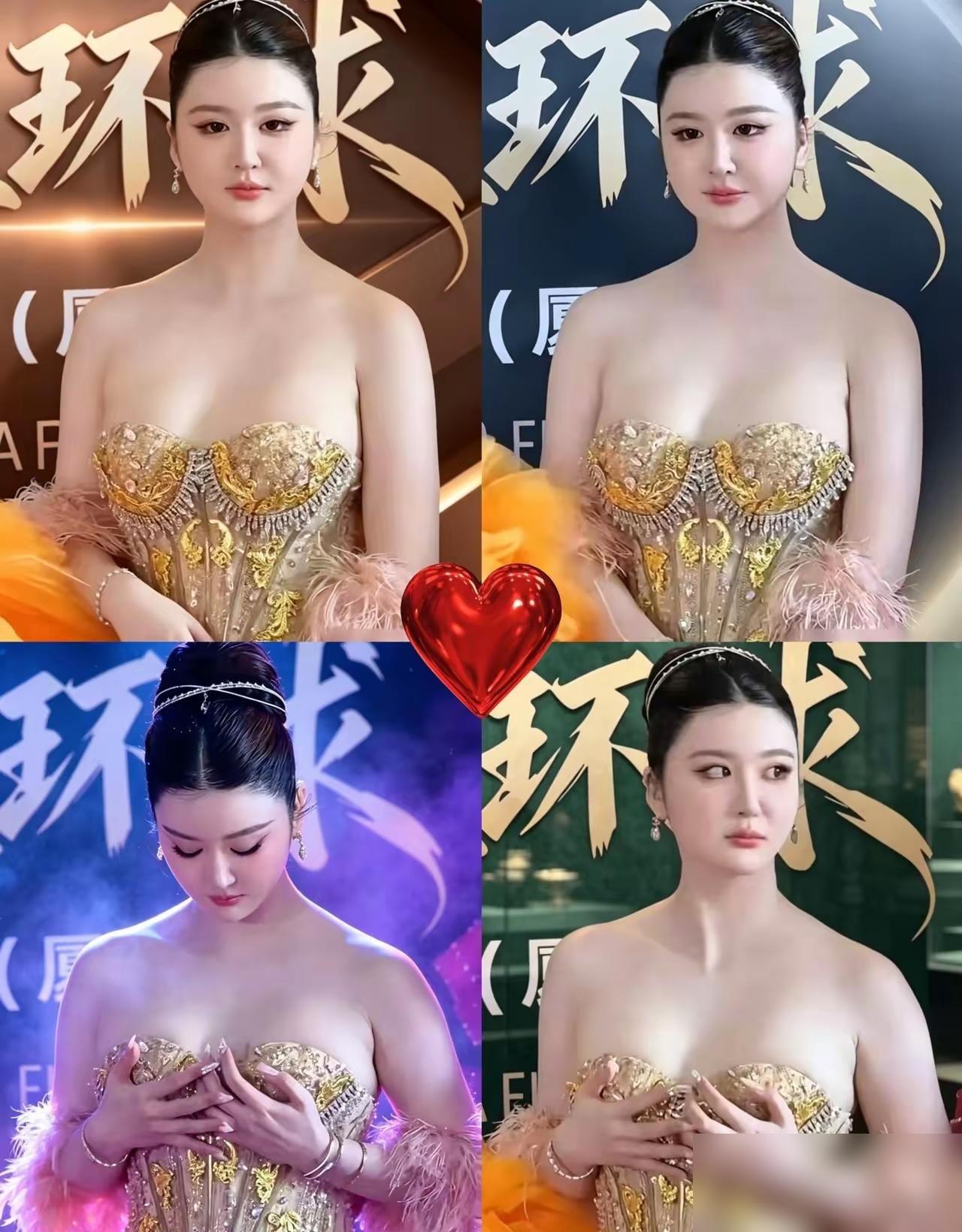 陈蕾娜在厦门那个盛典上穿的那件鎏金羽毛抹胸礼服，评论区现在全在吵一件事，就是这衣