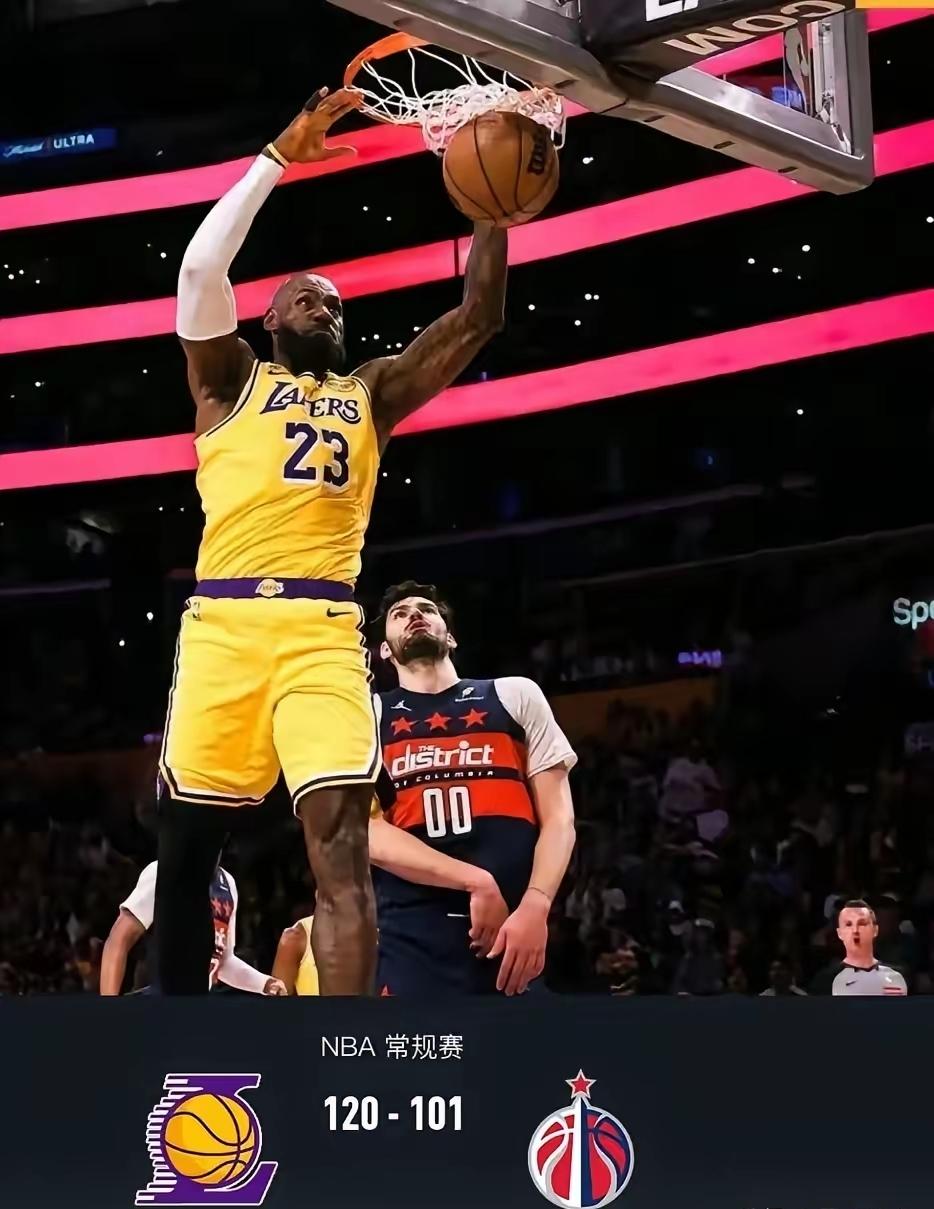 继续创纪录，41岁的詹姆斯，又砍下21分10篮板12助攻，带领球队120-101