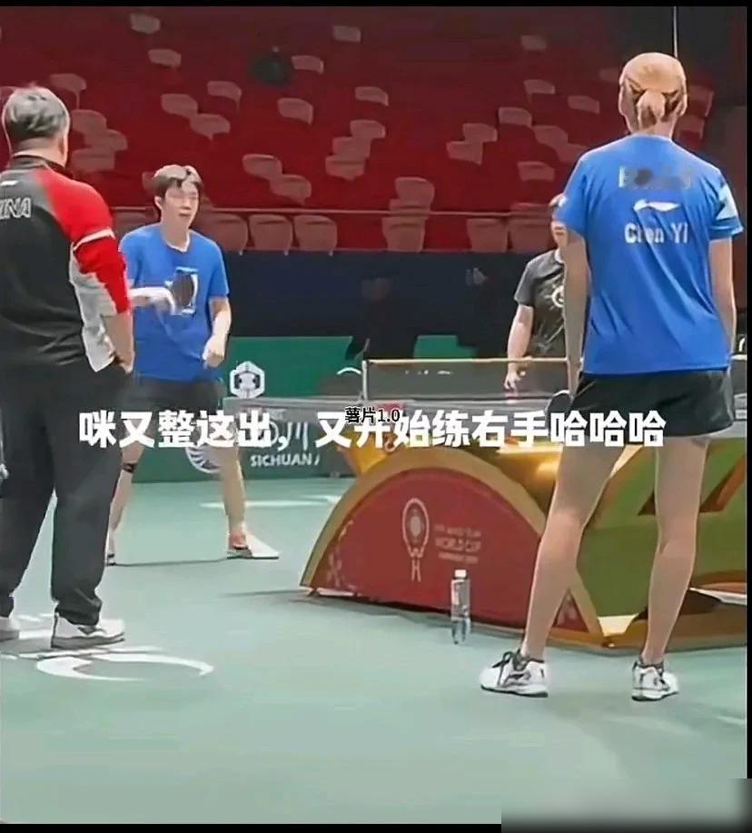 头哥一打混双就精神，还耍起了右手发球网友都说头哥真是孔雀开屏哦，练完左手发球练