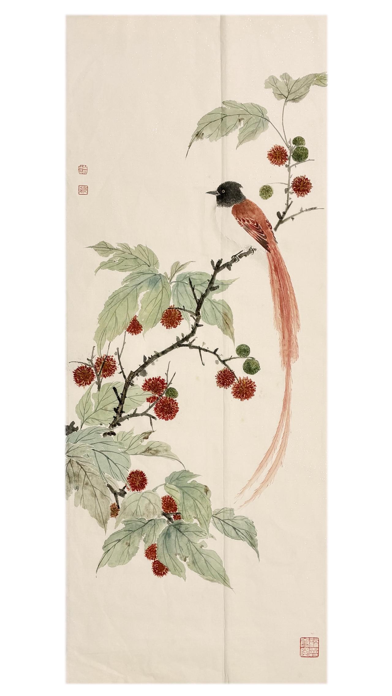 国画，写意花鸟条屏花鸟画意