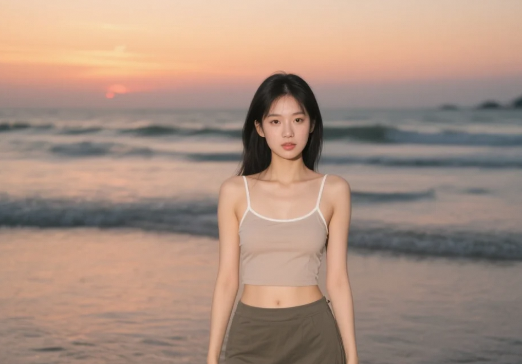 夏日的微风中，她是海滩上最迷人的存在