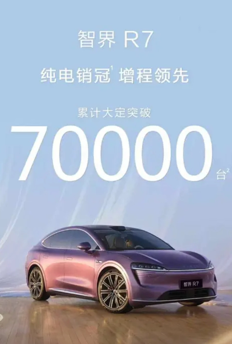 【智界R7累计大定突破70000台】1.该车定位中大型SUV，售价24.98-