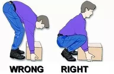 千万不要跟地面呈90度角弯腰搬东西,容易扭伤腰部.