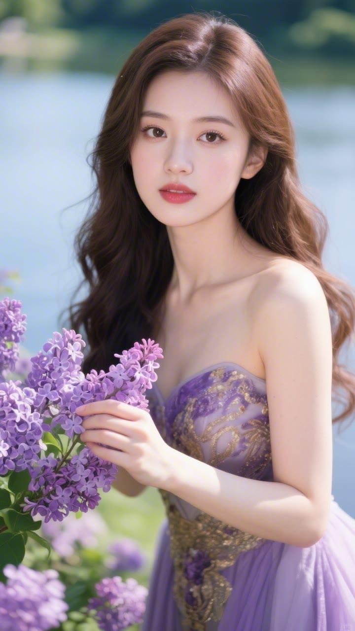 梦幻紫色花海，仙女般的她，温柔如水