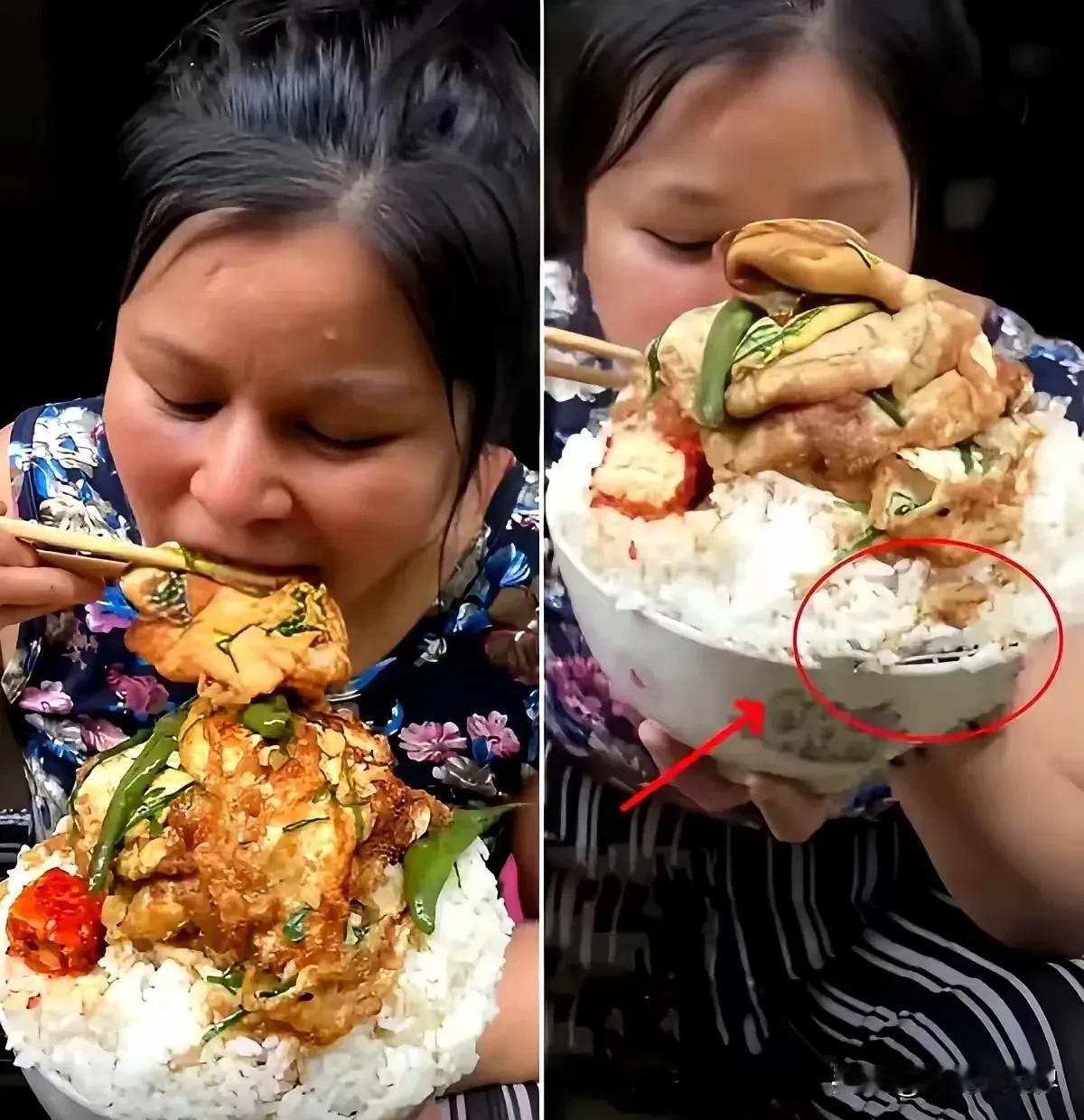 这样的吃播不去当演员，真是可惜了！见过吃播胡吃海喝后催吐的，却没成想一个饭碗居然