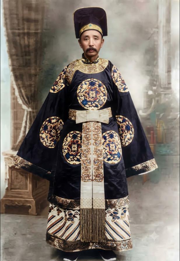 1916年，奉系军阀首领张作霖极为罕见的“非戎装”形象。照片中，他身穿带有团龙纹
