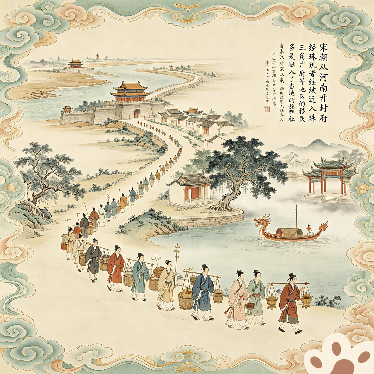 宋朝，从宋都河南开封府等地，迁入广东的珠玑巷移民。留守在山区的，形成了“客家人”
