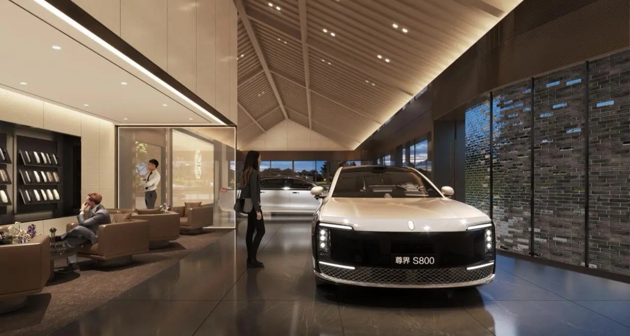 尊界位于上海徐汇西岸的店，设计高大上。目前国产品牌里，尊界的装修确实是独一档的奢