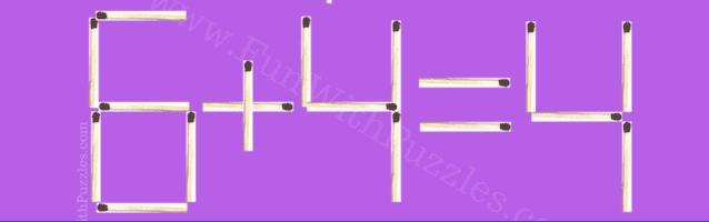 看着这用火柴摆成的“6+4=4”等式，规则是只移动1根火柴让等式成立。得