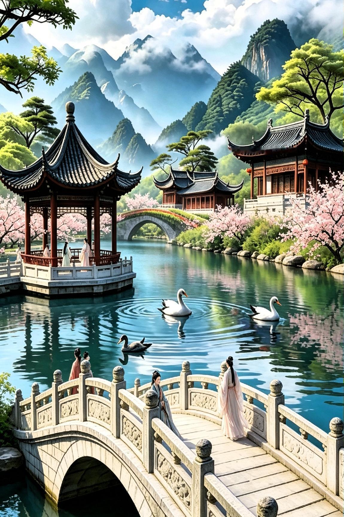 ——《小乔湖亭》古风意境一湖澄碧映亭台，千古佳人入梦来。湖风漫拂烟