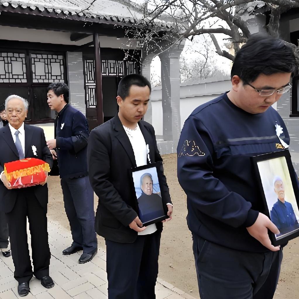 2010年，季羡林和妻子彭德华的合葬仪式上，一张罕见的镜头，照片中两位亲属捧着二