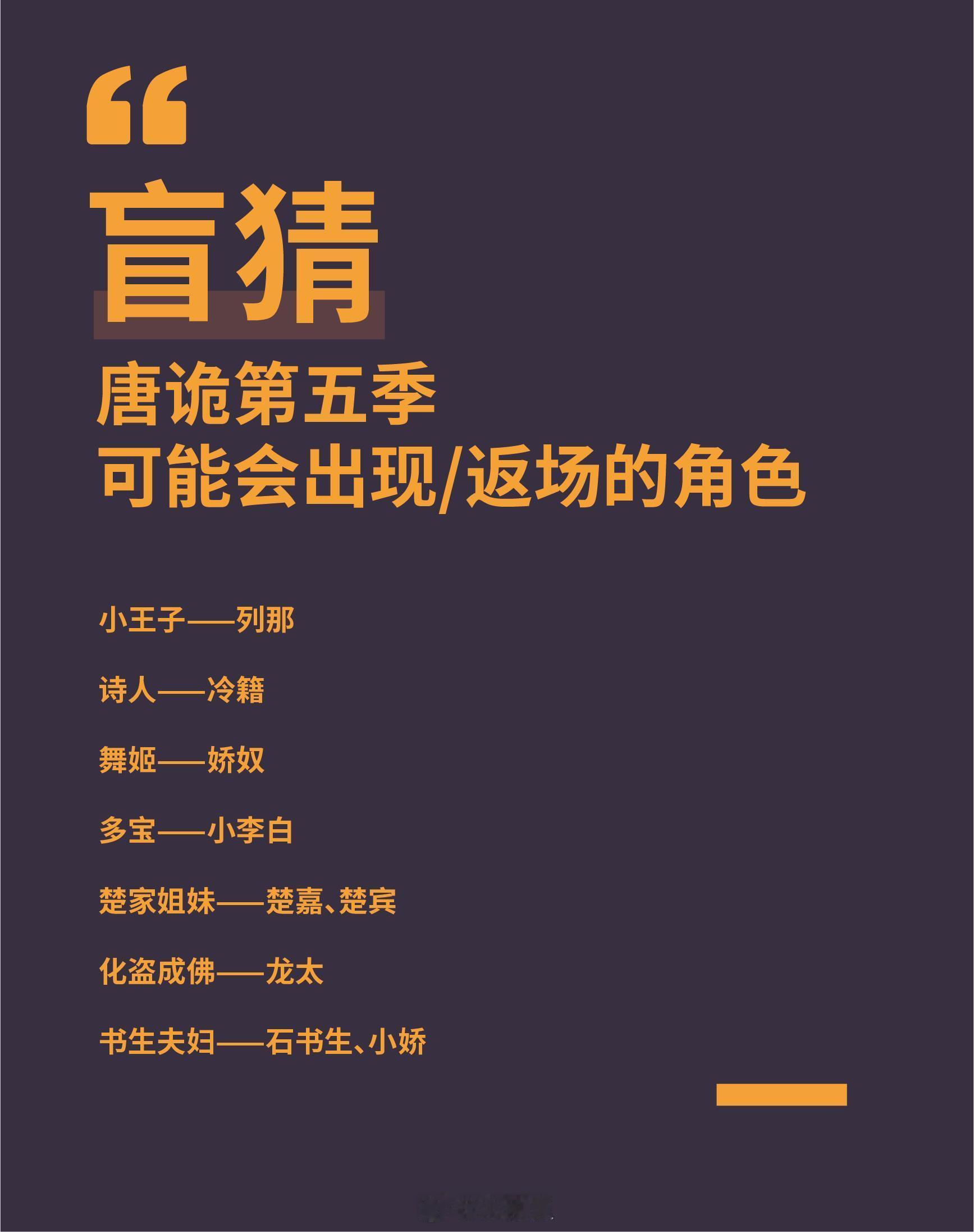 唐朝诡事录唐诡第五季会有谁能惊艳出场？！纯猜测唐诡第五季会有谁会出现/返场，已经
