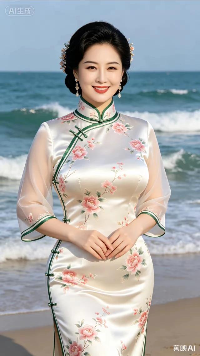 【诗情画意13】高山顶上一玉娇，风牵衣袂接天遥。云影翠峰起烟涛，暮色苍