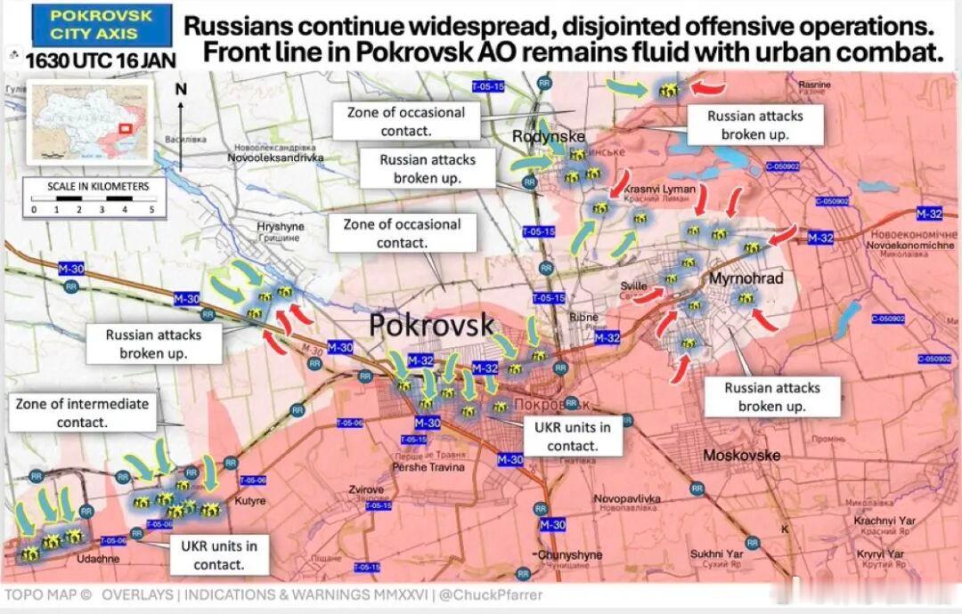 波克罗夫斯克方向战斗依然十分激烈。1月15日至16日期间，记录到鹅军在波克罗夫斯