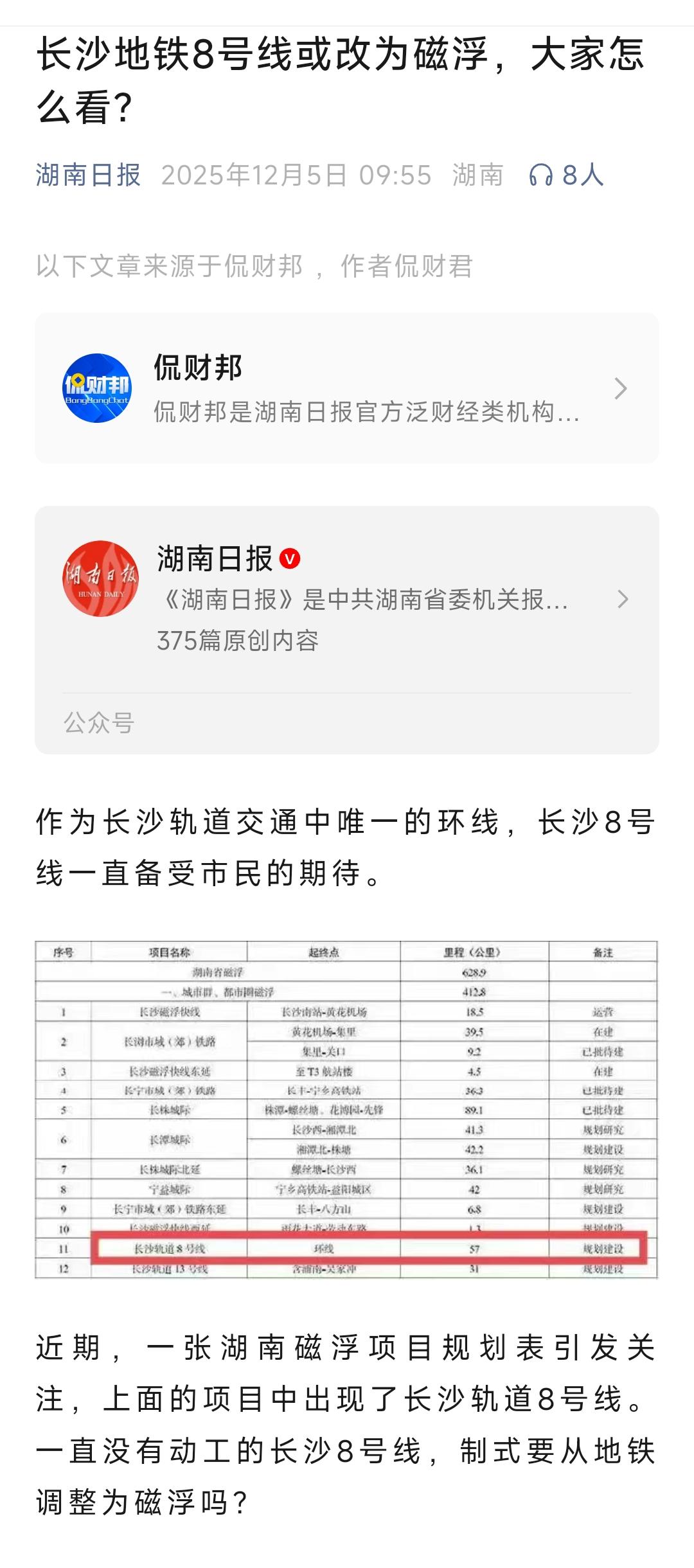 正在规划中的长沙地铁8号线是一条环线地铁，如果建成可以将长沙市区人流量密集的商圈