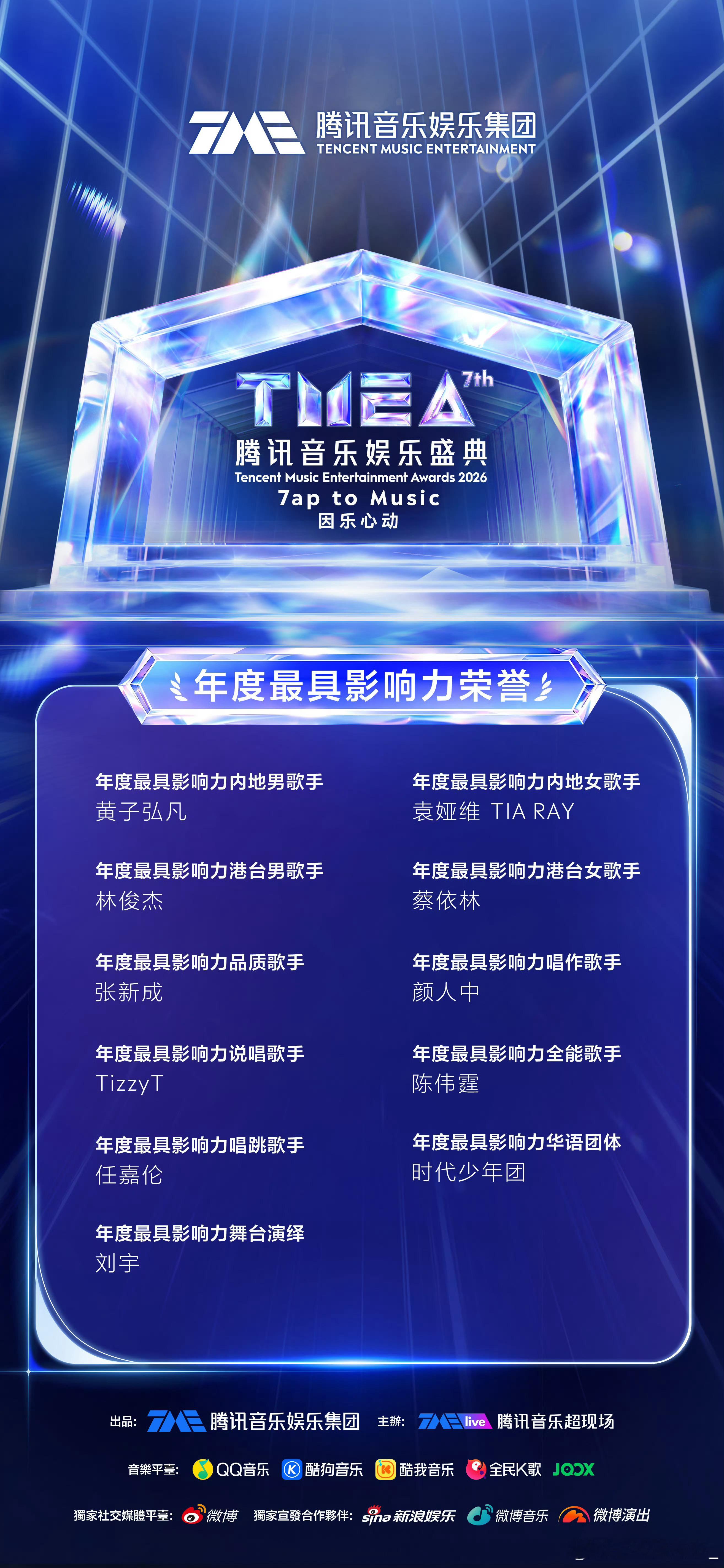 蔡依林蔡依林中生代第一女歌手🎉🎉🎉恭喜蔡依林荣获2026第七届TMEA
